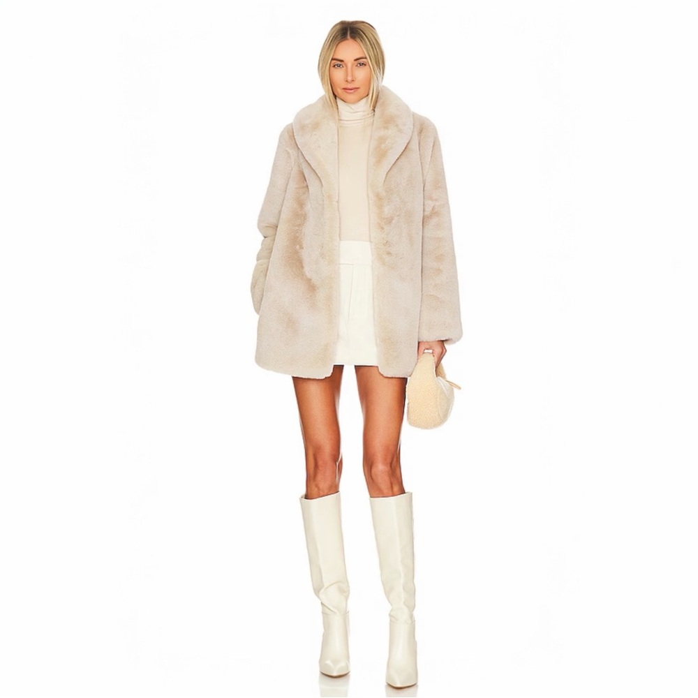 MAJORELLE Tatiana Faux Fur Coat in Oatmilk - Picture 6 of 7